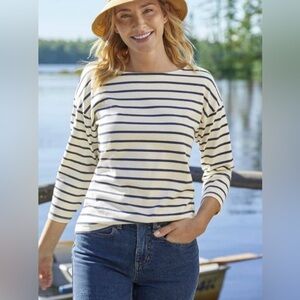 NWOT L.L. Bean Striped Heritage Mariner Top Boatneck Cotton 3/4 Sleeves Peru L